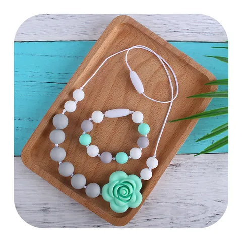 Collana E Bracciale Per Dentizione In Silicone A Forma Di Rosa Senza BPA Giocattolo Sensoriale Per Neonati Mamme Gioielli
