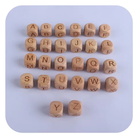 Natural Beech Wood Alphabet Beads Square Cubic Letter Beads For DIY Baby Pacifier Clips Teether Handcraft Jewelry Making