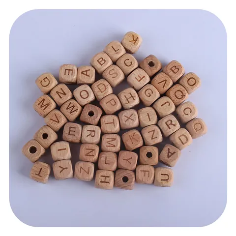 Natural Beech Wood Alphabet Beads Square Cubic Letter Beads For DIY Baby Pacifier Clips Teether Handcraft Jewelry Making