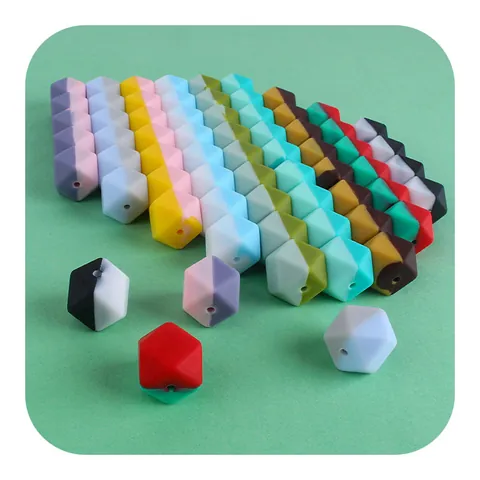 Cuentas de Silicona Octogonales Irregulares para Dentición de Bebé DIY Clip de Chupete Colores Bicolor Geométrico Sensorial Joyería de Dentición