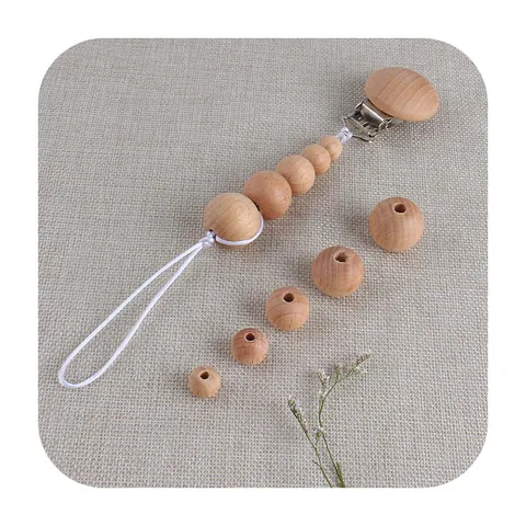 Natural Beech Wood Round Beads Perforated Wooden Teether For DIY Pacifier Chain Necklace Bracelet Jewelry Making Accessories