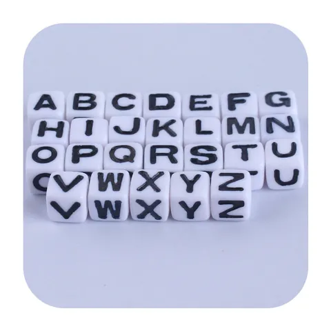 7mm Plastic Alphabet Cube Beads White Black English Letter Spacer Beads For DIY Jewelry Making Pacifier Chain Bracelet Craft