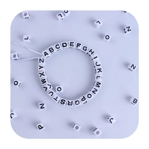 7mm Plastic Alphabet Cube Beads White Black English Letter Spacer Beads For DIY Jewelry Making Pacifier Chain Bracelet Craft