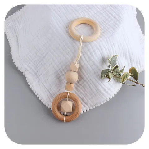 Jouets Suspendus pour Portique Bébé en Bois de Hêtre Naturel et Corde de Coton Anneaux de Dentition avec Glands Macramé Déco Chambre Bébé