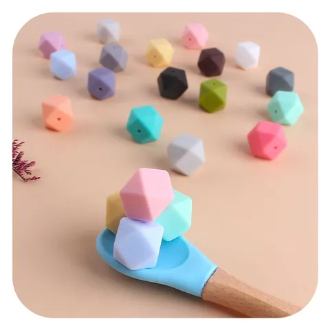 Hexagon Silicone Teether Beads Faceted Octagonal Food Grade BPA Free Silicone Beads For DIY Baby Pacifier Chain Necklace Jewelry Making Accessories