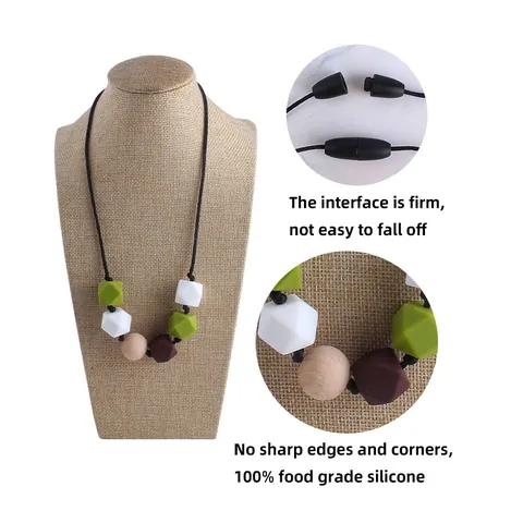 Food Grade Silicone Baby Teething Necklace Octagonal Geometric Beads BPA Free Teether Pendant Jewelry For Mothers Infants