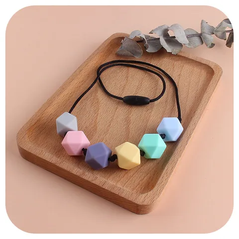 Food Grade Silicone Baby Teething Necklace Octagonal Geometric Beads BPA Free Teether Pendant Jewelry For Mothers Infants