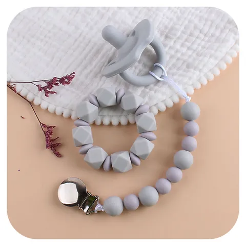 Chupete de Silicona para Bebé Con Cadena de Clip Y Mordedor Silicona de Grado Alimenticio Libre de BPA Juguete Calmante