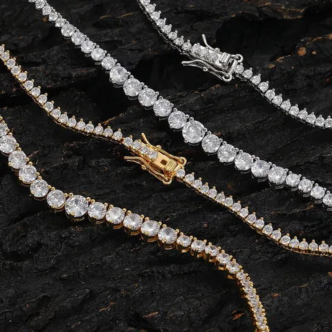 Collier Tennis en Zircone Dégradé Cuivre Hip Hop Chaîne à Trois Griffes pour Hommes Femmes Bijoux Accessoires Personnalisés