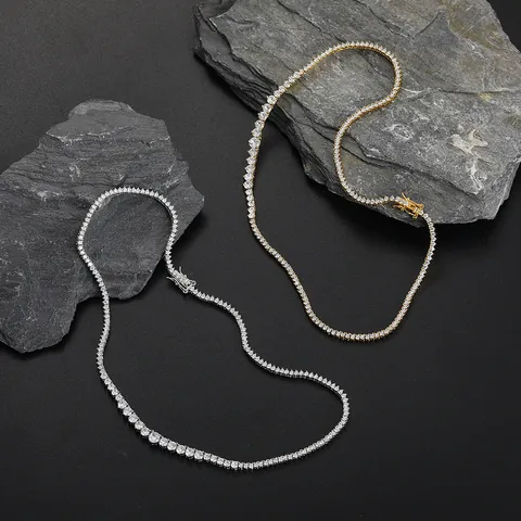 Collier Tennis en Zircone Dégradé Cuivre Hip Hop Chaîne à Trois Griffes pour Hommes Femmes Bijoux Accessoires Personnalisés