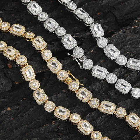 Collar Hip Hop Lujoso de Cobre Zirconia Tennis Chain Para Hombres Mujeres Iced Out Mixed Round Square Zirconia Link Chain Joyería