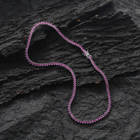Luxury Silver Plated Copper Rose Red Zirconia Tennis Necklace Round Cut Zirconia Hip Hop Chain Necklace For Women Fashion Jewelry