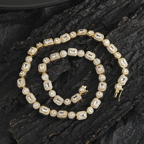 Collar Hip Hop Lujoso de Cobre Zirconia Tennis Chain Para Hombres Mujeres Iced Out Mixed Round Square Zirconia Link Chain Joyería