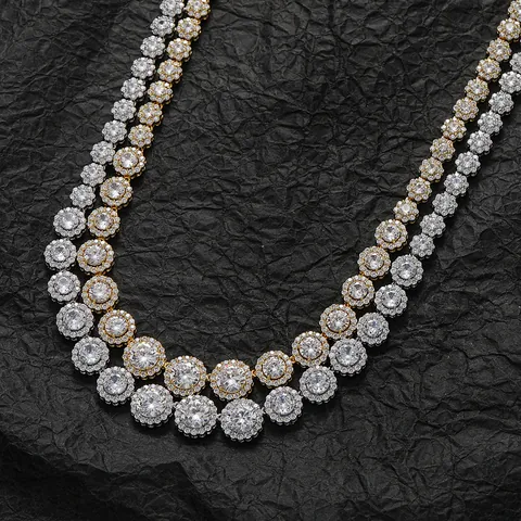 Luxe Hip Hop Koper Zirkonia Bloem Tennisketting Voor Mannen Vrouwen Ronde Cluster Halo Glinsterende Ketting Sieraden Cadeau