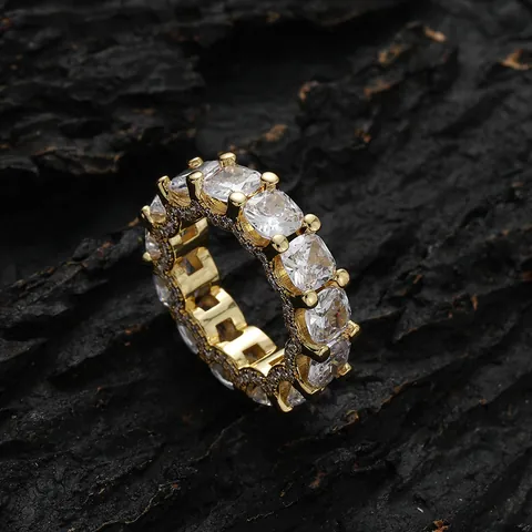 Bague Éternité Hip Hop avec Zircone Carrée Pour Hommes Femmes Luxe en Cuivre Iced Out Or Argent Électroplaqué Bague Étincelante à une Rangée Bijoux