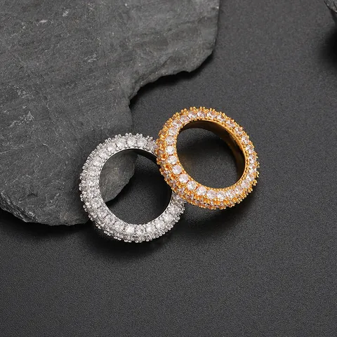 Hip Hop Iced Out Zirconia Eternity Ring For Men Women AAA Zircon Copper Gold Silver Plated Pave Setting Band Ring Jewelry