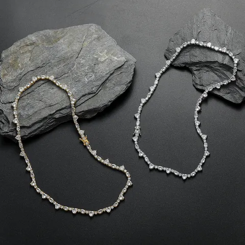 Collier Chaîne Tennis Hip Hop Zircon Cœur et Ovale pour Femme Luxe Cuivre Incrusté de Strass Étincelants Bijoux