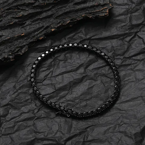 Pulsera Tennis de Cobre con Circonita Negra Hip Hop Para Hombre Mujer Pulsera de Cadena Iced Out Regalo de Joyería 3mm 4mm 5mm