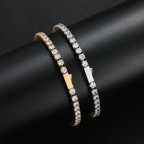 Stainless Steel Zirconia Tennis Bracelet Gold Silver Hip Hop Chain Jewelry For Men Women Classic Single Row Link Bracelet