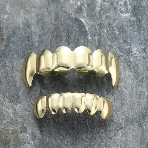 Hip Hop Gold Silver Plated Copper Grillz Smooth Fang Upper And Lower Teeth Covers For Halloween Party Cosplay Jewelry