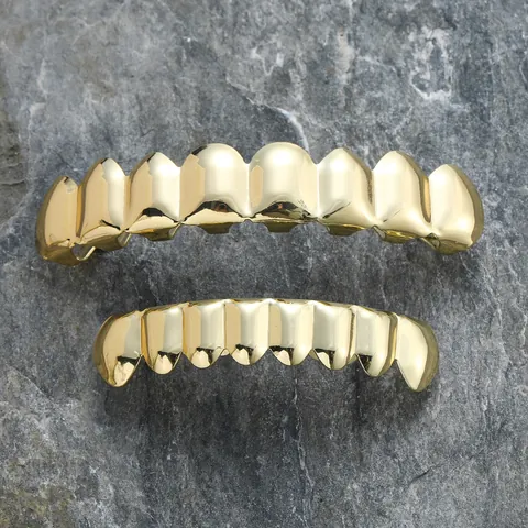 Hiphop Acht Tanden Tand Grillz Goud Zilver Verguld Koper Tand Grills Voor Dames Heren Feest Persoonlijkheid Sieraden Accessoire