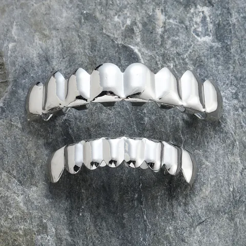 Hiphop Acht Tanden Tand Grillz Goud Zilver Verguld Koper Tand Grills Voor Dames Heren Feest Persoonlijkheid Sieraden Accessoire