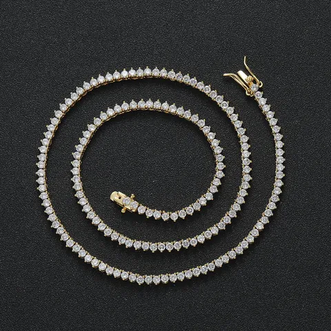 Collier de Tennis de Luxe 2,5mm à 3 Griffes en Cuivre Zircone Simple Rangée pour Femme Hip Hop Or Argent Plaqué Bijoux Cadeau