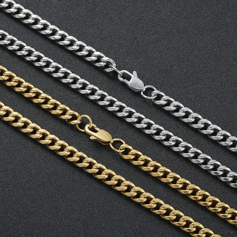 Stainless Steel Cuban Link Chain Necklace For Men Women Hip Hop Gold Silver Plated Curb Chain Jewelry Gift All Widths