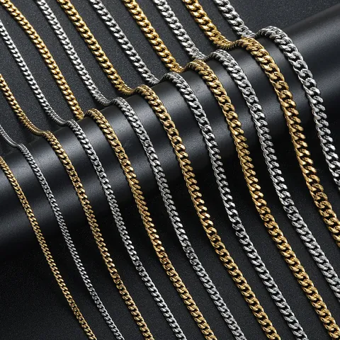 Stainless Steel Cuban Link Chain Necklace For Men Women Hip Hop Gold Silver Plated Curb Chain Jewelry Gift All Widths