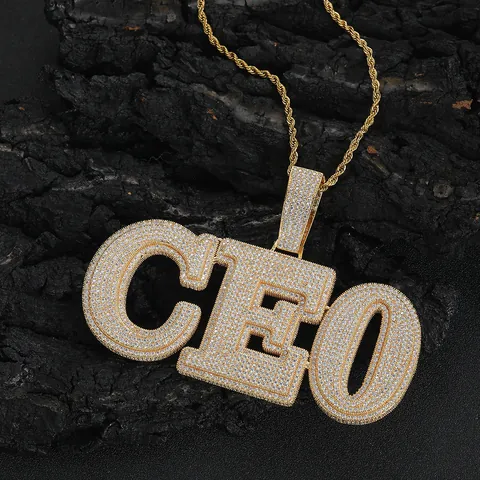 Iced Out Custom Alphabet Letter Pendant Necklace Hip Hop Gold Silver Plated Copper Rope Chain Men Women Street Jewelry