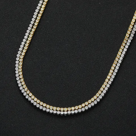 Bezel Set Tennis Chain Necklace Bracelet Copper Inlaid Round Zirconia Gold Silver Plated Hip Hop Jewelry For Women Men