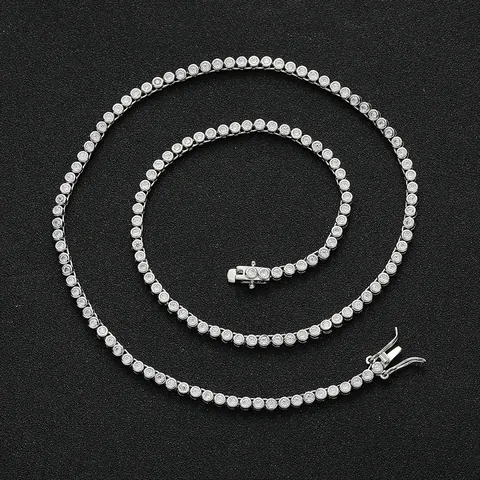Bezel Set Tennis Chain Necklace Bracelet Copper Inlaid Round Zirconia Gold Silver Plated Hip Hop Jewelry For Women Men
