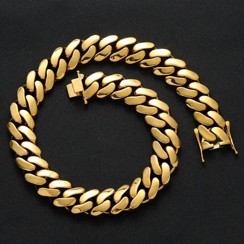 Polierte Dicke Panzerkette Halskette 14K Gold Beschichtet Kupfer Hip Hop Schmuck Für Herren Damen Trendige Massive Metallkette