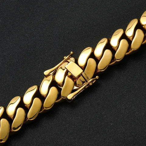 Polierte Dicke Panzerkette Halskette 14K Gold Beschichtet Kupfer Hip Hop Schmuck Für Herren Damen Trendige Massive Metallkette