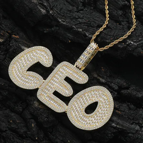 Hip Hop Custom Bubble Letter Pendant Necklace Zirconia Micro Pave Copper Rope Chain For Men Women Jewelry Gift