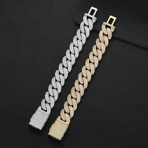 Iced Out Panzerarmband Für Herren Kupfer Zirkonia Pflasterung Schwer Hip Hop Streetwear Schmuck Kastenverschluss Accessoire