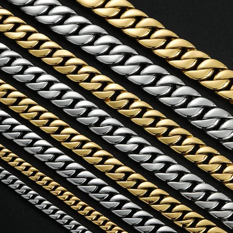 Heavy Stainless Steel Cuban Link Chain Necklace For Men Hip Hop Gold Silver Plated Thick Curb Chain Jewelry Accessory