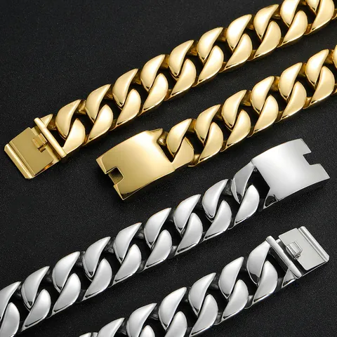 Heavy Stainless Steel Cuban Link Chain Necklace For Men Hip Hop Gold Silver Plated Thick Curb Chain Jewelry Accessory
