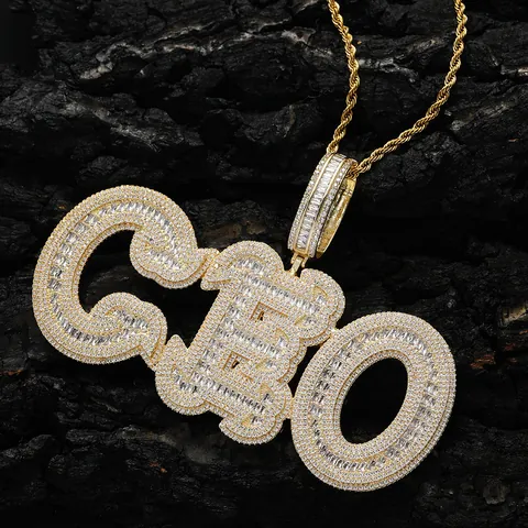 Iced Out Big Alphabet Letter Pendant Necklace Copper Micro Inlaid Zirconia Rope Chain Hip Hop Jewelry For Unisex
