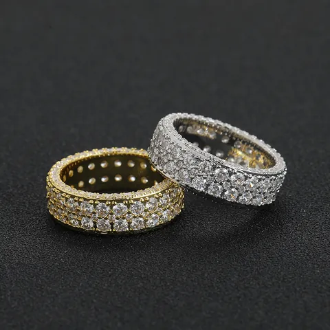 Anello Hip Hop in Rame con Pavé di Zirconi Fascia Eternity da Uomo Placcato Oro Argento Gioielli di Moda Personalizzati