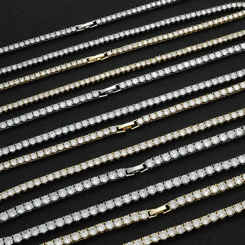 Hip Hop Zirconia Tennis Chain Necklace Bracelet Copper Gold Silver Plated Luxury Rhinestone Jewelry For Men Women Gift