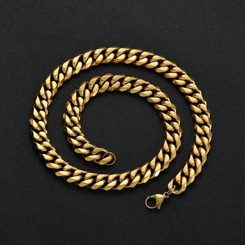 Thick Stainless Steel Cuban Link Chain Necklace For Men Women Hip Hop Jewelry Gold Silver Polished Heavy Curb Link Jewelry Gift