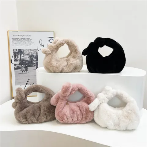 Faux Fur Knot Handtas Voor Vrouwen Geplooide Cloud Bag Zacht Pluche Kleine Tote Portemonnee Effen Kleur Casual Mode Winter Tas