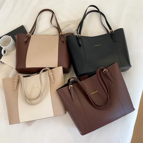 Γυναικεία Τσάντα Tote Μεγάλης Χωρητικότητας Patchwork Από Δέρμα PU Μινιμαλιστική Τσάντα Ώμου Για Εργασία Καθημερινά