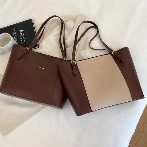 Damen Große Kapazität PU Leder Tragetasche Farbblock Lässige Schulter Handtasche Pendler Chic Shopper Tasche Für Die Tägliche Arbeit