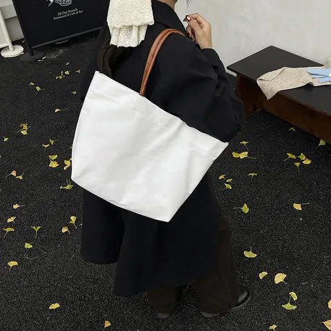 Bolso De Lona De Gran Capacidad Para Mujer Bolso De Mano Minimalista De Color Sólido Con Asas De Cuero Sintético Bolso De Hombro