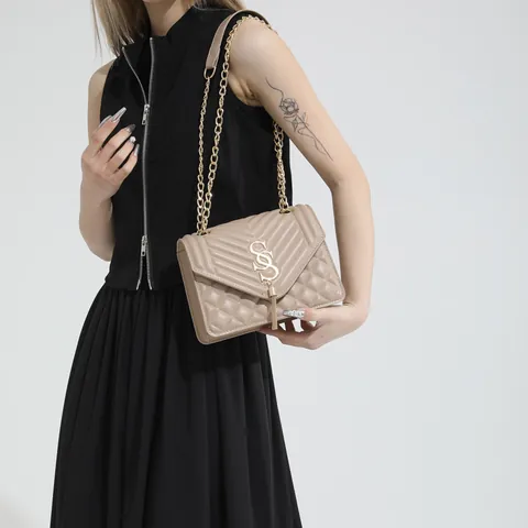 Elegant Quilted Faux Leather Crossbody Bag For Women With Metal Chain Strap Tassel Fashion Square Shoulder Bag