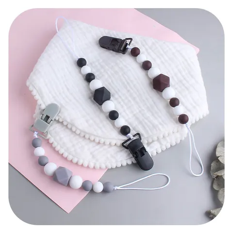 Silicone Baby Pacifier Clip Teething Chain For Infants Geometric Beads Soother Holder Leash BPA Free Baby Shower Gift