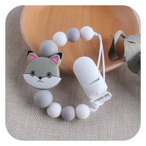 Baby Silicone Pacifier Clip Cartoon Fox Cat Teether Beads Anti Drop Chain Leash For Newborn Infant Toddler Baby Care Accessories