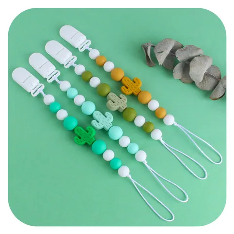 Silikon Kaktus Schnullerkette Baby Beißring Perlen Schnullerhalter BPA-Frei Säuglings Schnullerband Dummy Clip